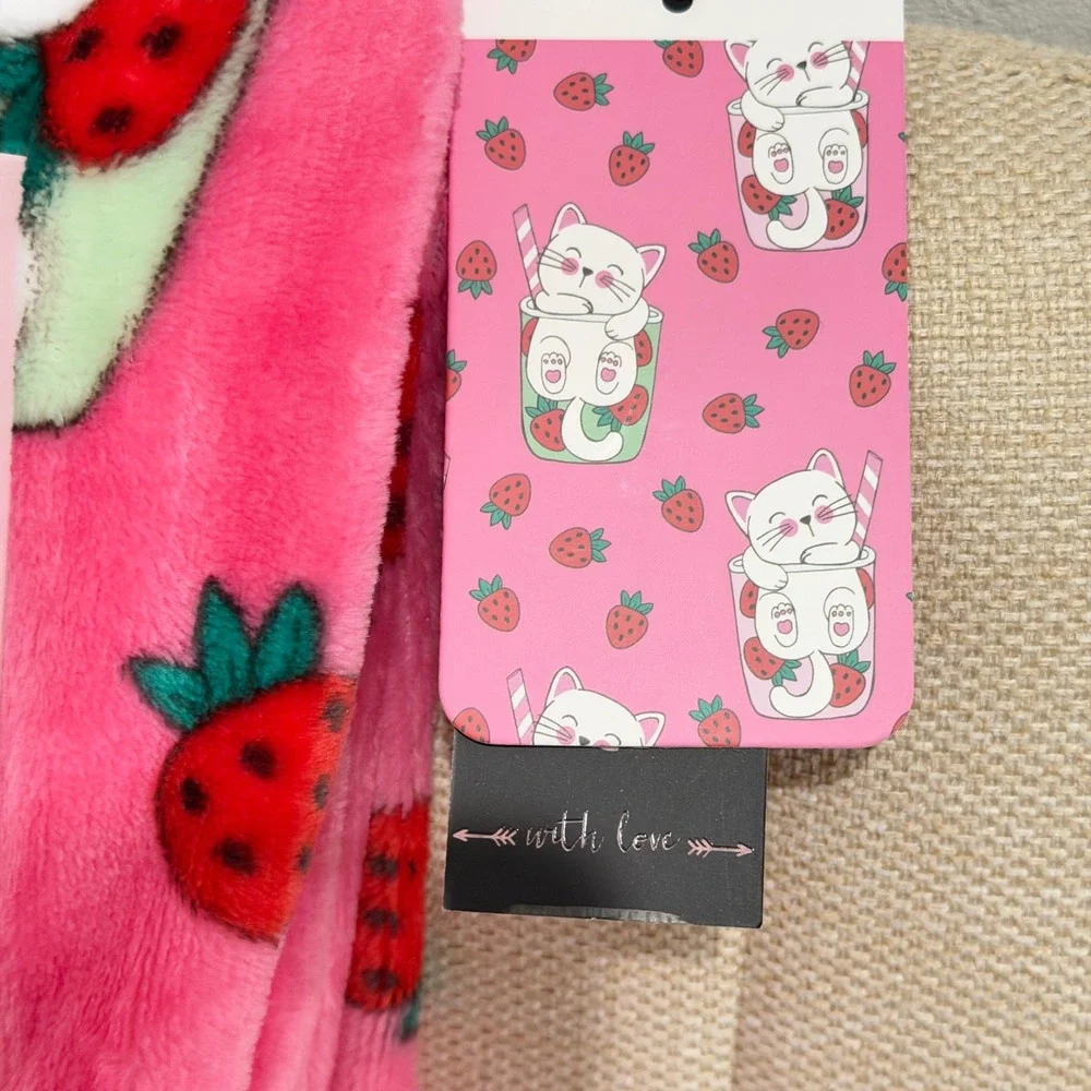 NEW Savannah Sweet Plush Throw Blanket Cat Strawberry Boba Kawaii